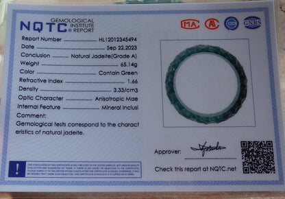 64mm Certified Hand Carved Blue Water Green Natural A JADE Circle Jadeite Rose Flower Bracelet Bangle