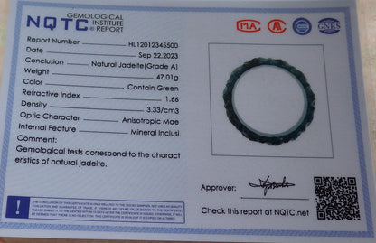 55mm Certified Hand Carved Green Natural Grade A JADE Jadeite Flower Bangle Bracelet