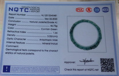 55mm Certified Hand Carved Green Natural Grade A JADE Jadeite Flower Bangle Bracelet