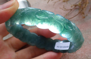 58mm Certified Hand Carved Natural A JADE Jadeite Rose Flower Circle Bangle Bracelet