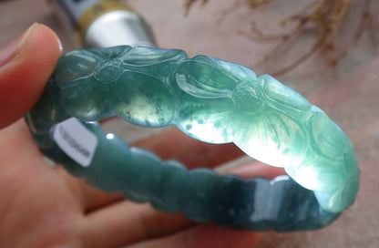 58mm Certified Hand Carved Natural A JADE Jadeite Rose Flower Circle Bangle Bracelet