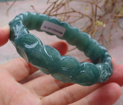 58mm Certified Hand Carved Natural A JADE Jadeite Rose Flower Circle Bangle Bracelet