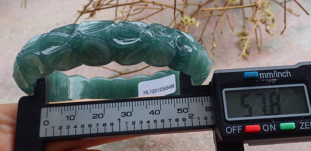 58mm Certified Hand Carved Natural A JADE Jadeite Rose Flower Circle Bangle Bracelet