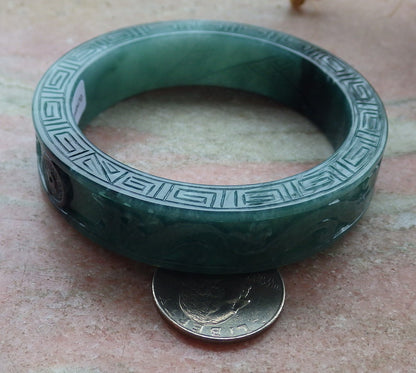 58mm Certified Hand Carved Blue Water Green Natural A JADE Jadeite Dragon Phoenix Circle Bangle Bracelet