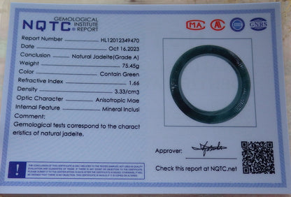 58mm Certified Hand Carved Blue Water Green Natural A JADE Jadeite Dragon Phoenix Circle Bangle Bracelet