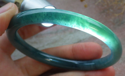59mm Certified Hand Carved Green Natural A JADE Circle Jadeite Bracelet Bangle