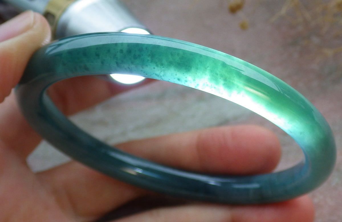 59mm Certified Hand Carved Green Natural A JADE Circle Jadeite Bracelet Bangle