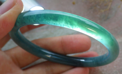 59mm Certified Hand Carved Green Natural A JADE Circle Jadeite Bracelet Bangle