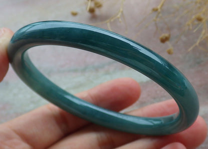 59mm Certified Hand Carved Green Natural A JADE Circle Jadeite Bracelet Bangle