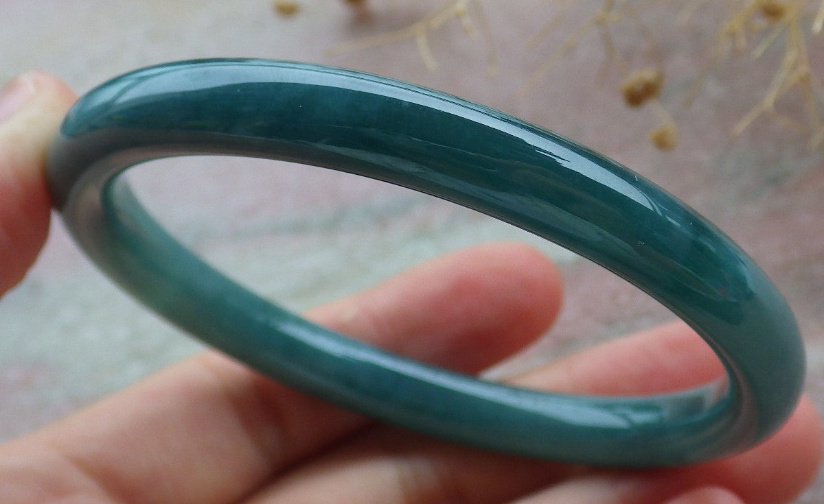 59mm Certified Hand Carved Green Natural A JADE Circle Jadeite Bracelet Bangle