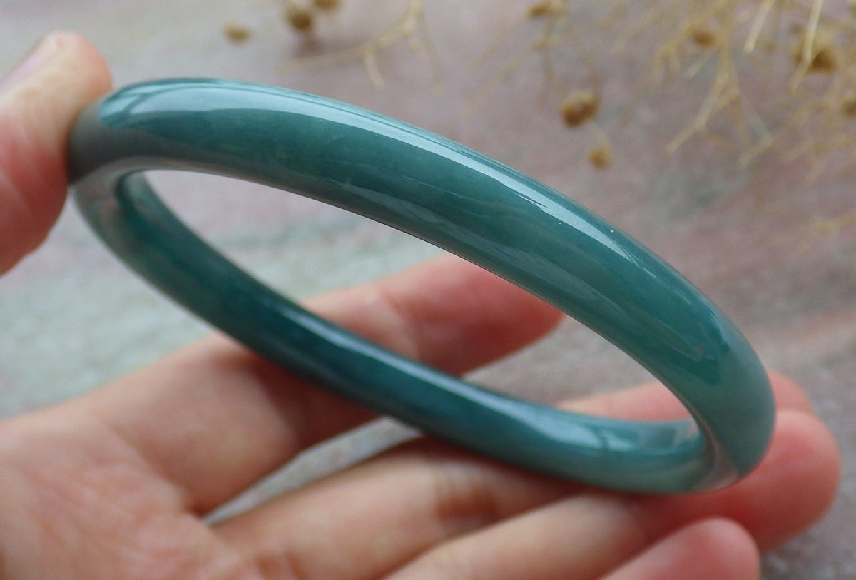 59mm Certified Hand Carved Green Natural A JADE Circle Jadeite Bracelet Bangle