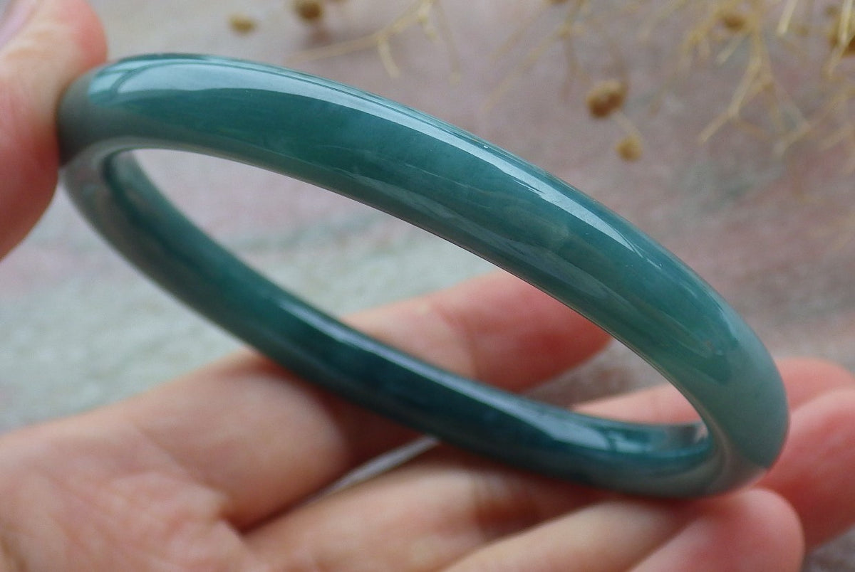 59mm Certified Hand Carved Green Natural A JADE Circle Jadeite Bracelet Bangle