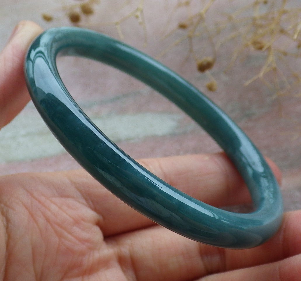 59mm Certified Hand Carved Green Natural A JADE Circle Jadeite Bracelet Bangle