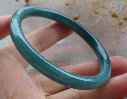 59mm Certified Hand Carved Green Natural A JADE Circle Jadeite Bracelet Bangle