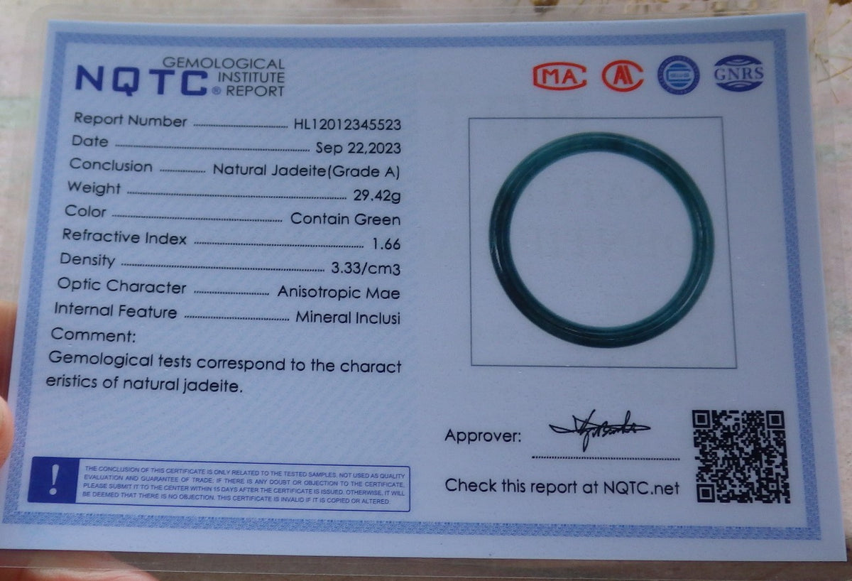 59mm Certified Hand Carved Green Natural A JADE Circle Jadeite Bracelet Bangle