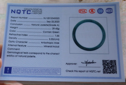 59mm Certified Hand Carved Green Natural A JADE Circle Jadeite Bracelet Bangle