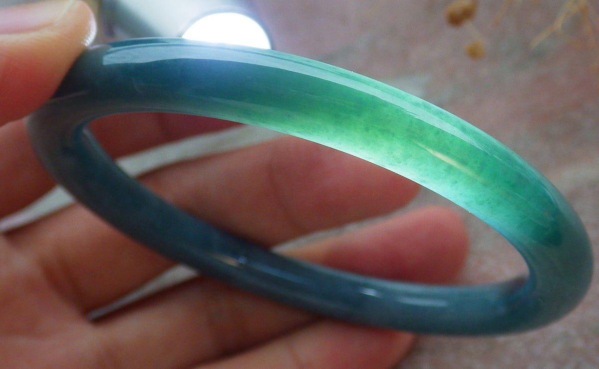 57mm Certified Hand Carved Green Natural A JADE Circle Jadeite Bracelet Bangle