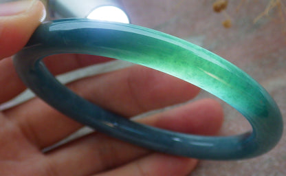 57mm Certified Hand Carved Green Natural A JADE Circle Jadeite Bracelet Bangle