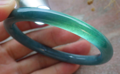 57mm Certified Hand Carved Green Natural A JADE Circle Jadeite Bracelet Bangle