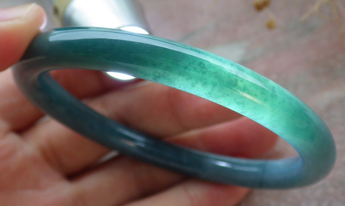 57mm Certified Hand Carved Green Natural A JADE Circle Jadeite Bracelet Bangle