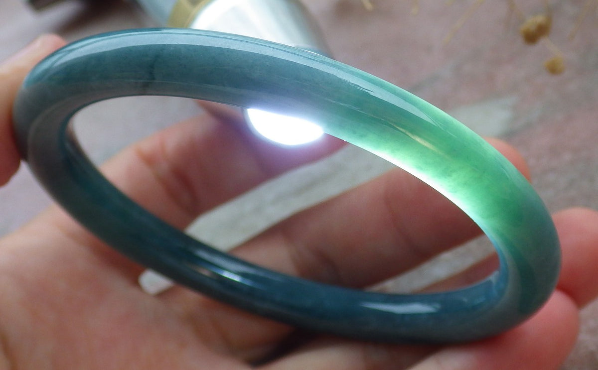 57mm Certified Hand Carved Green Natural A JADE Circle Jadeite Bracelet Bangle