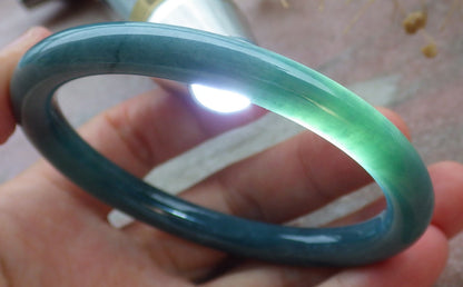 57mm Certified Hand Carved Green Natural A JADE Circle Jadeite Bracelet Bangle
