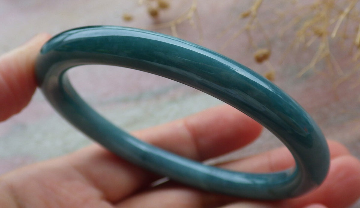 57mm Certified Hand Carved Green Natural A JADE Circle Jadeite Bracelet Bangle