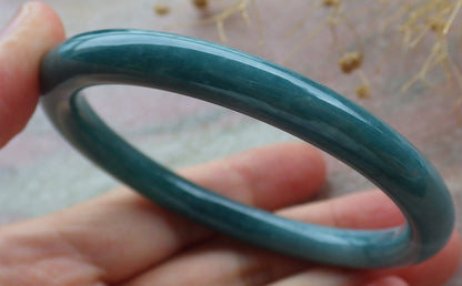 57mm Certified Hand Carved Green Natural A JADE Circle Jadeite Bracelet Bangle
