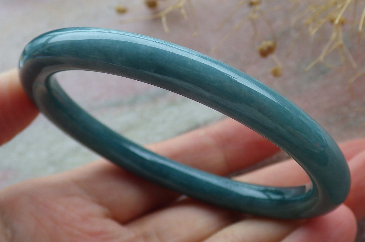 57mm Certified Hand Carved Green Natural A JADE Circle Jadeite Bracelet Bangle