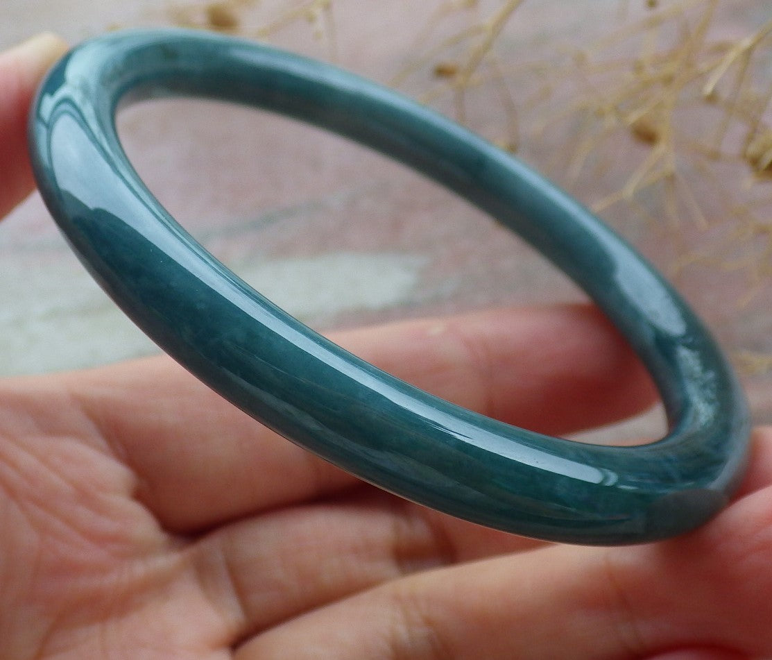 57mm Certified Hand Carved Green Natural A JADE Circle Jadeite Bracelet Bangle