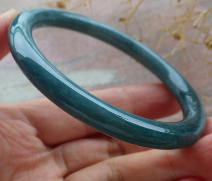 57mm Certified Hand Carved Green Natural A JADE Circle Jadeite Bracelet Bangle