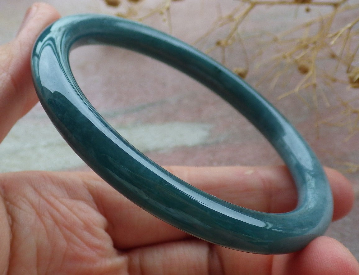 57mm Certified Hand Carved Green Natural A JADE Circle Jadeite Bracelet Bangle