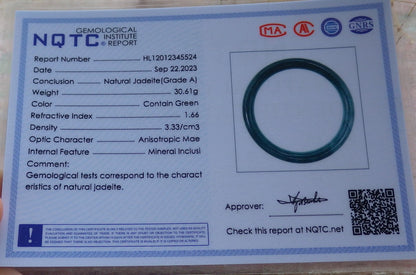 57mm Certified Hand Carved Green Natural A JADE Circle Jadeite Bracelet Bangle