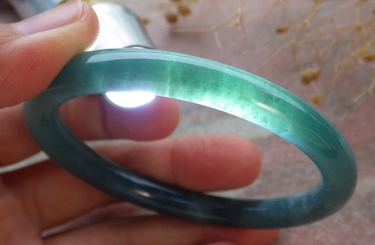 57mm Certified Hand Carved Green Natural A JADE Circle Jadeite Bracelet Bangle