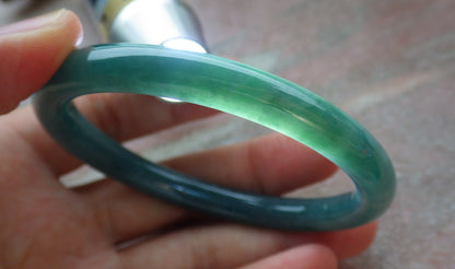 57mm Certified Hand Carved Green Natural A JADE Circle Jadeite Bracelet Bangle