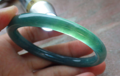 57mm Certified Hand Carved Green Natural A JADE Circle Jadeite Bracelet Bangle