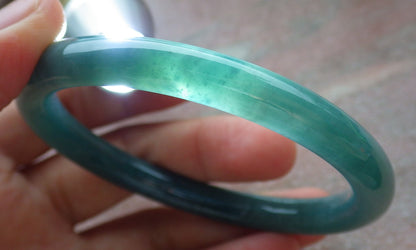 57mm Certified Hand Carved Green Natural A JADE Circle Jadeite Bracelet Bangle