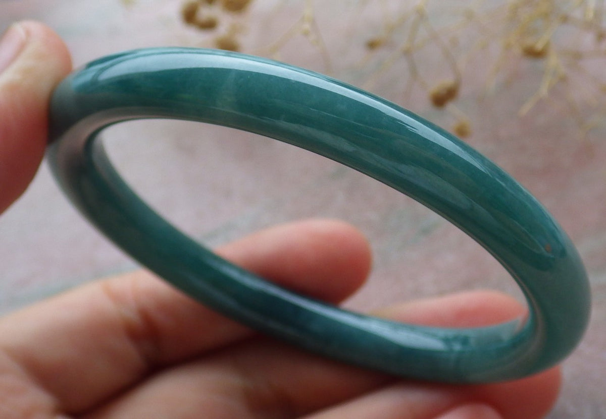 57mm Certified Hand Carved Green Natural A JADE Circle Jadeite Bracelet Bangle
