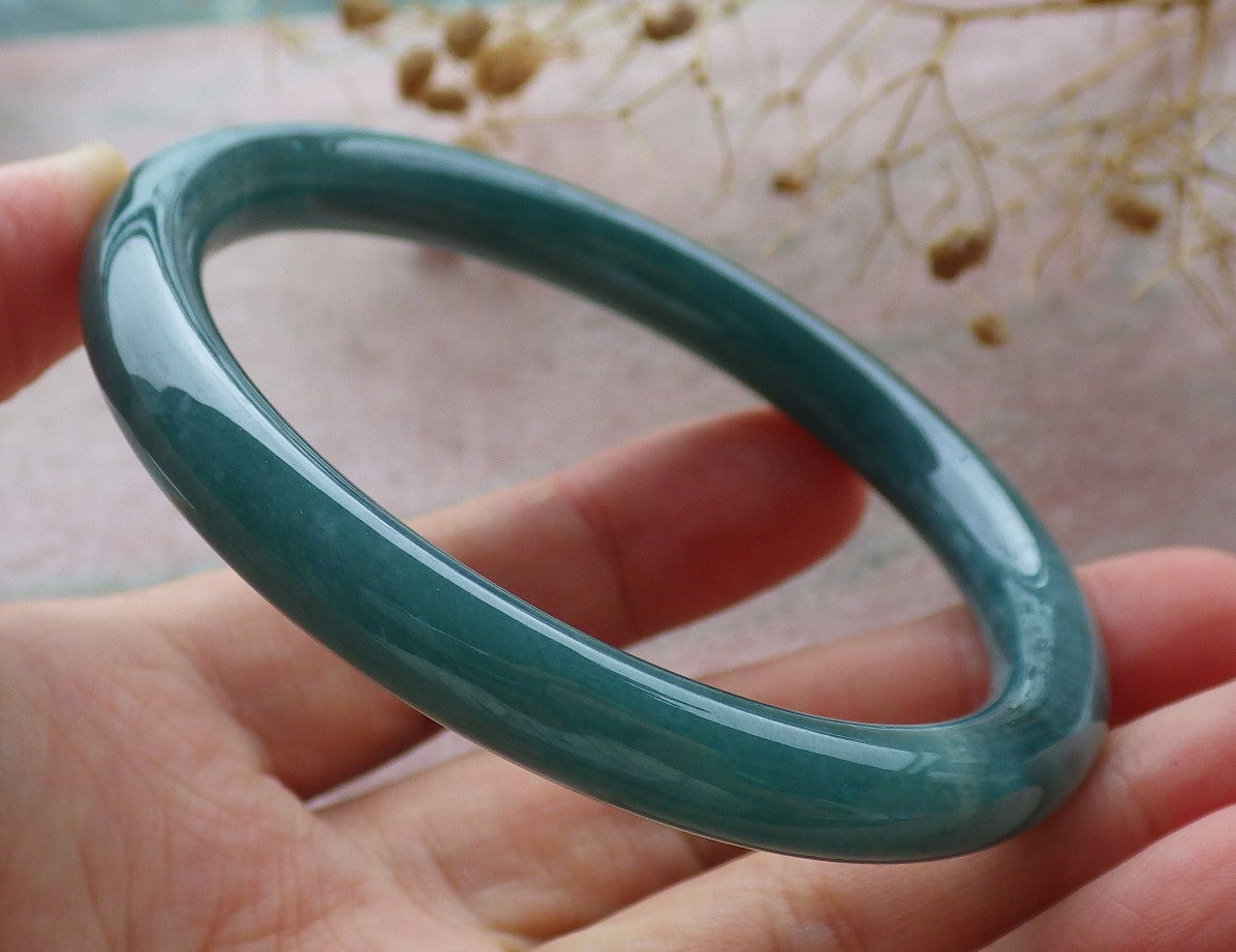 57mm Certified Hand Carved Green Natural A JADE Circle Jadeite Bracelet Bangle