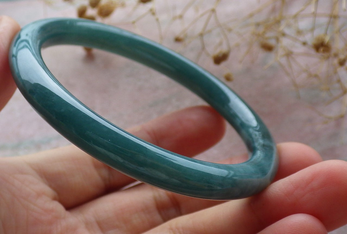 57mm Certified Hand Carved Green Natural A JADE Circle Jadeite Bracelet Bangle