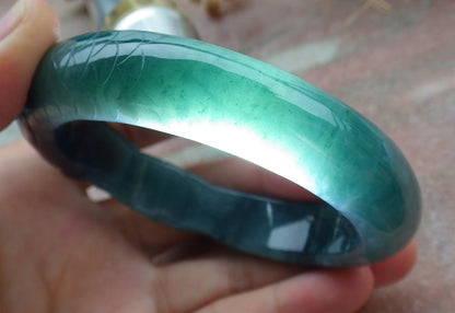 60mm Certified Hand Carved Natural A JADE Jadeite Dragon Fish Circle Bangle Bracelet