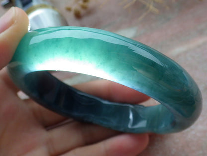 60mm Certified Hand Carved Natural A JADE Jadeite Dragon Fish Circle Bangle Bracelet