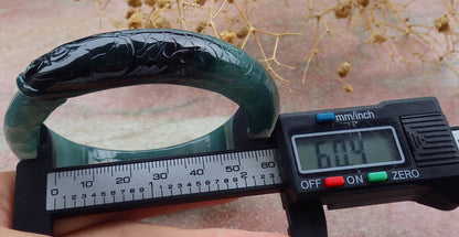 60mm Certified Hand Carved Natural A JADE Jadeite Dragon Fish Circle Bangle Bracelet
