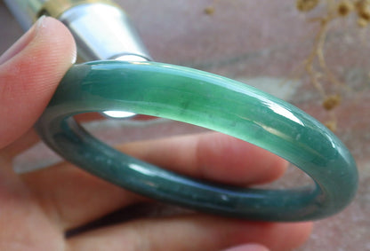 51mm Certified Hand Carved Blue Water Green Natural A JADE Jadeite Circle Bangle Bracelet