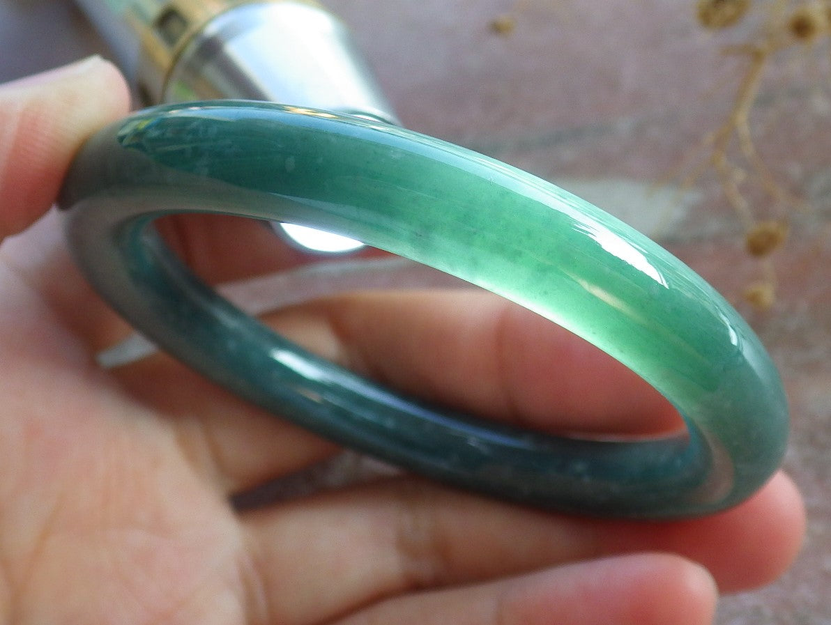 51mm Certified Hand Carved Blue Water Green Natural A JADE Jadeite Circle Bangle Bracelet