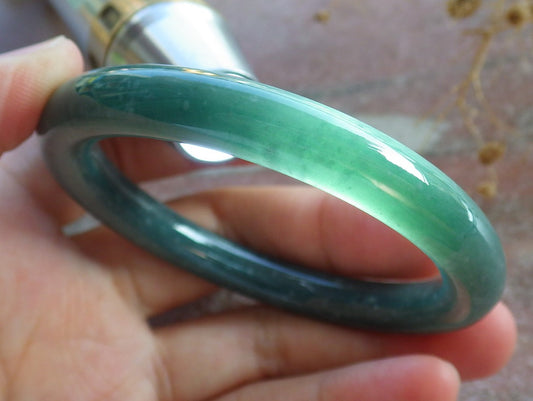 51mm Certified Hand Carved Blue Water Green Natural A JADE Jadeite Circle Bangle Bracelet
