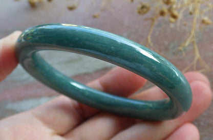 51mm Certified Hand Carved Blue Water Green Natural A JADE Jadeite Circle Bangle Bracelet