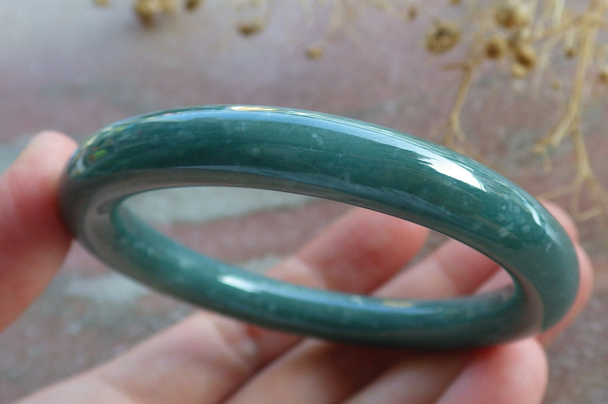 51mm Certified Hand Carved Blue Water Green Natural A JADE Jadeite Circle Bangle Bracelet