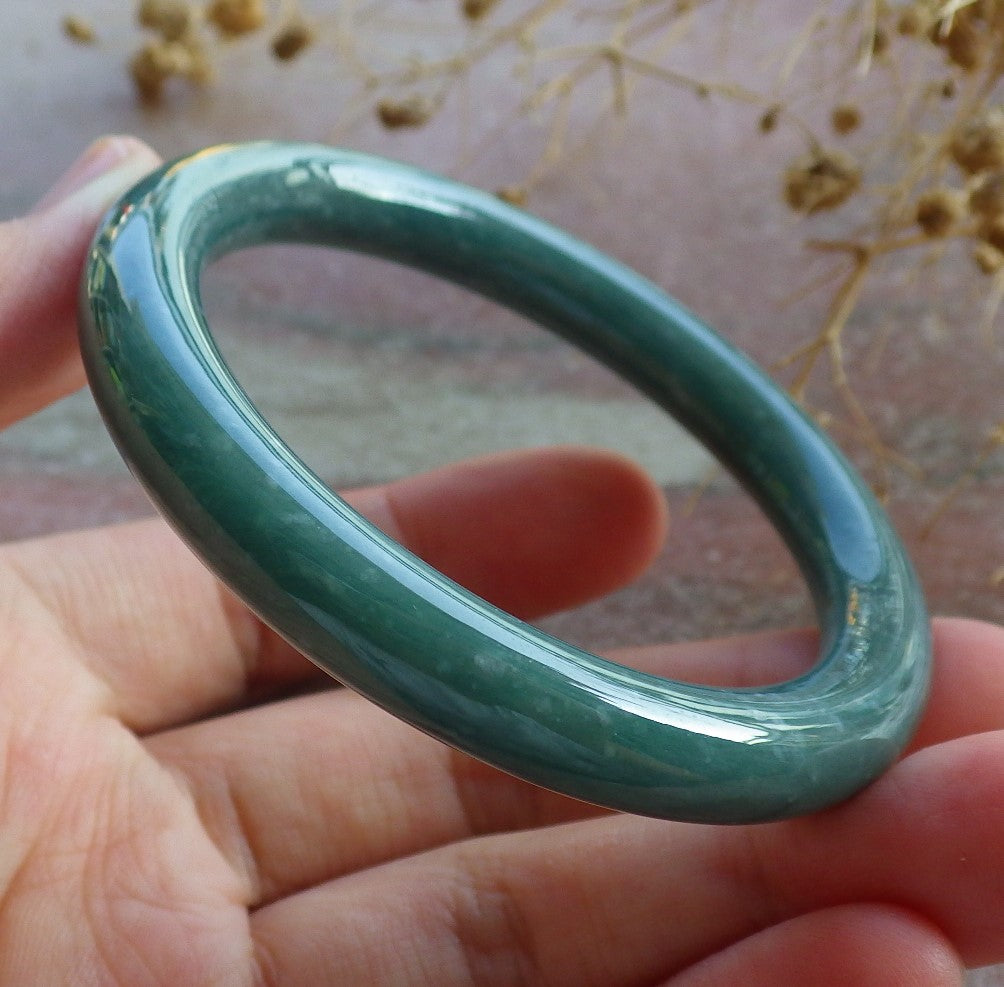 51mm Certified Hand Carved Blue Water Green Natural A JADE Jadeite Circle Bangle Bracelet