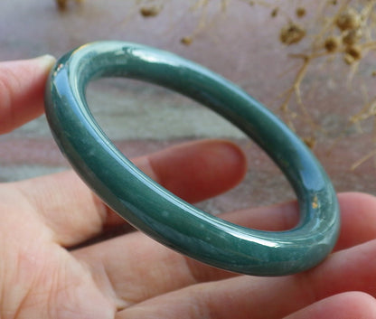 51mm Certified Hand Carved Blue Water Green Natural A JADE Jadeite Circle Bangle Bracelet